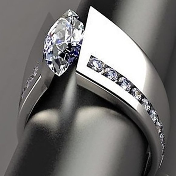 "Marquis Inlaid Alloy Cool Trendy Silver Plated Ring for Women/Men, UNVN… - Picture 2 of 6